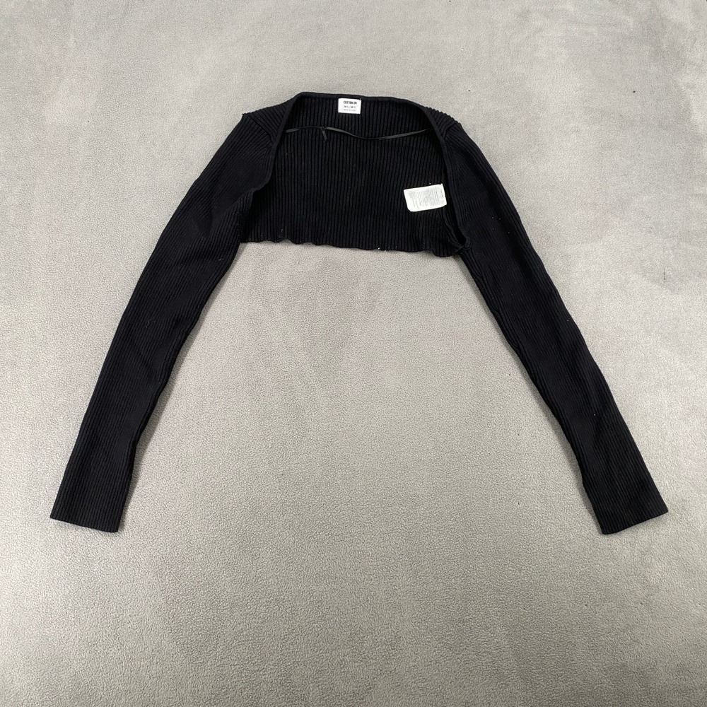 Cotton On Black Ribbed Knit Super Cropped Shrug Bolero Long Sleeve M/L